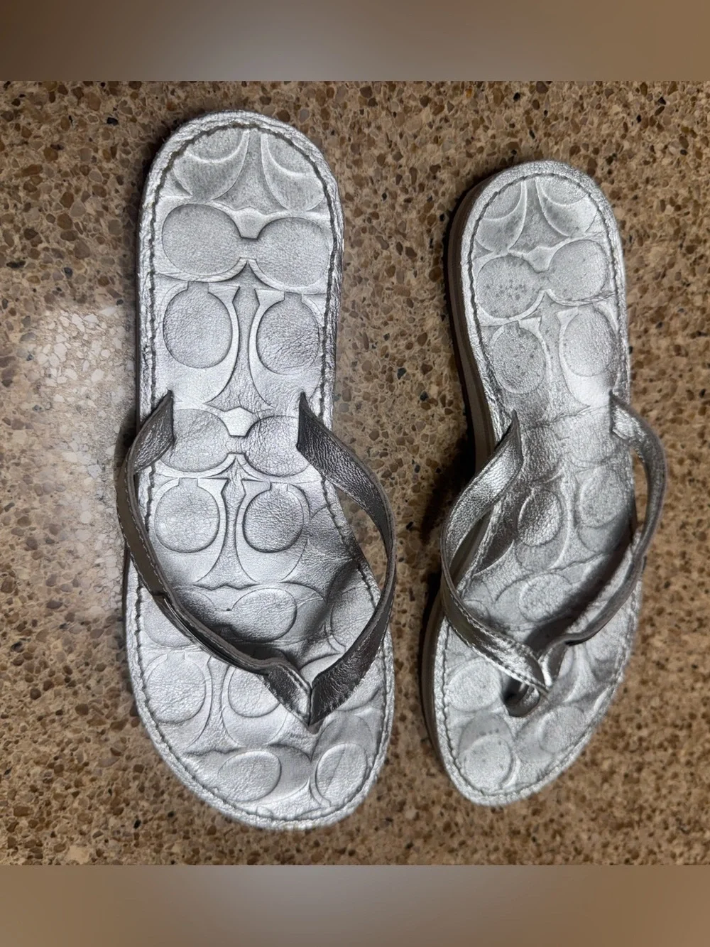 Coach Poppy Silver Women's Flip Flop Sandals - Metallic Casual Summer Slides